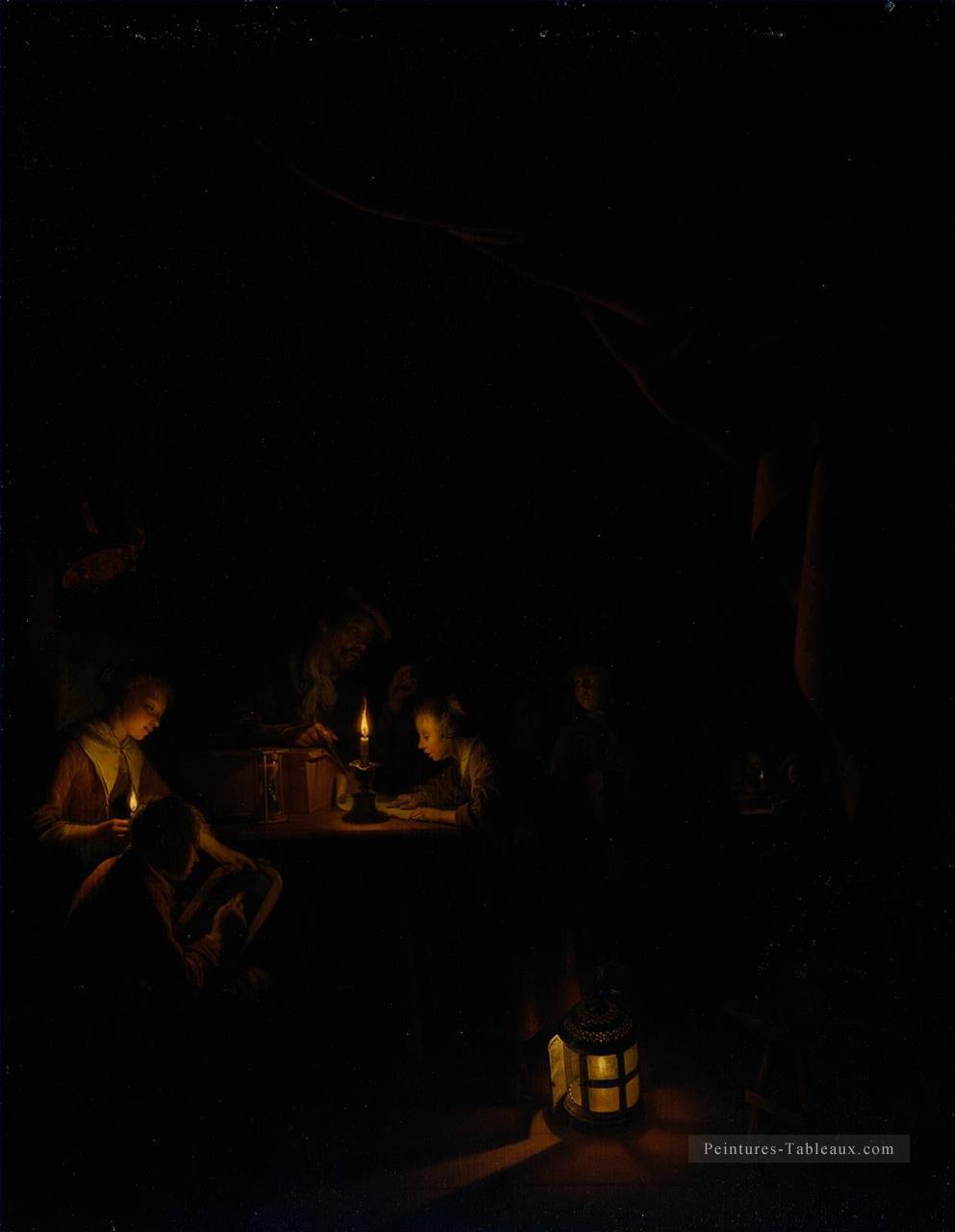 L’école de nuit Golden Age Gerrit Dou Peintures à l'huile